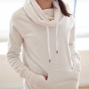 LULULEMON Don't Hurry Be Happy Pullover Size 4 ivory Fleece Cowl Neck‎ Rare